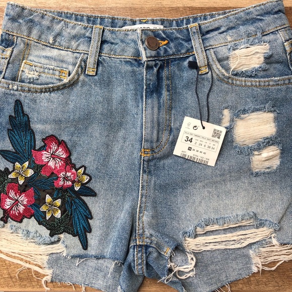 Zara Pants - ZARA Distressed Patchwork Denim Shorts